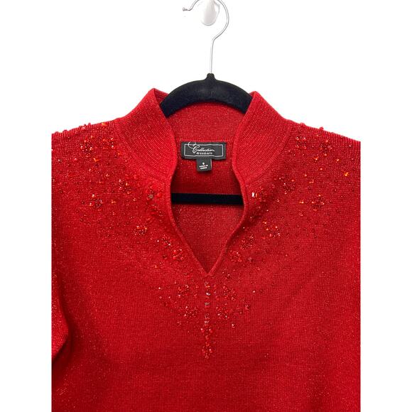 Dressbarn Embellished Rhinestone Sweater Long Sleeve Pullover Christmas Red S - Picture 2 of 10